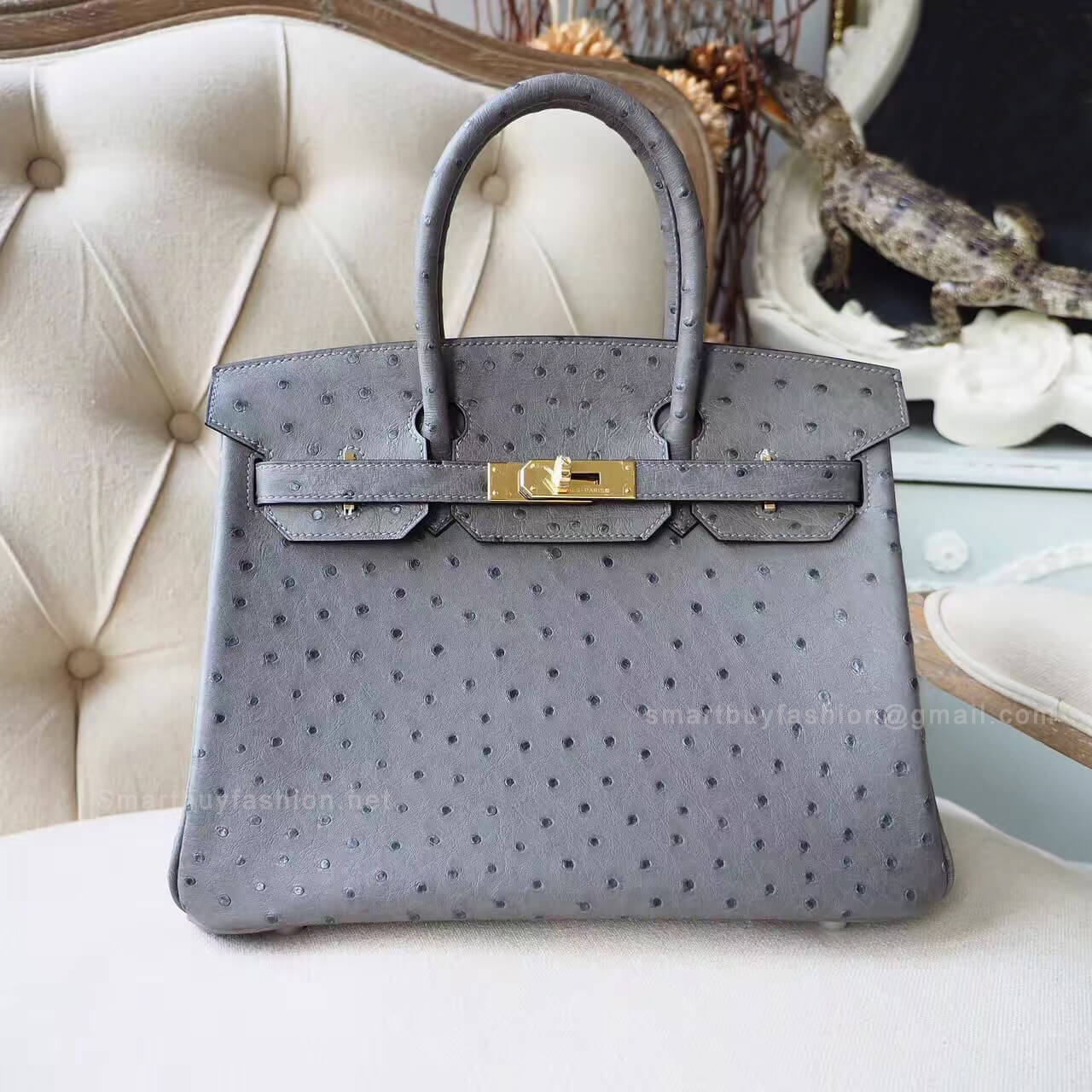 Hermes Birkin 30 Handbag in ck82 Gris Agate Ostrich GHW